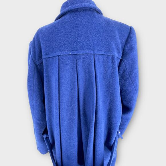 Vintage Jennifer Chase Royal Blue Long Wool Pea Trench Coat Pleated Back 14 - Picture 5 of 11